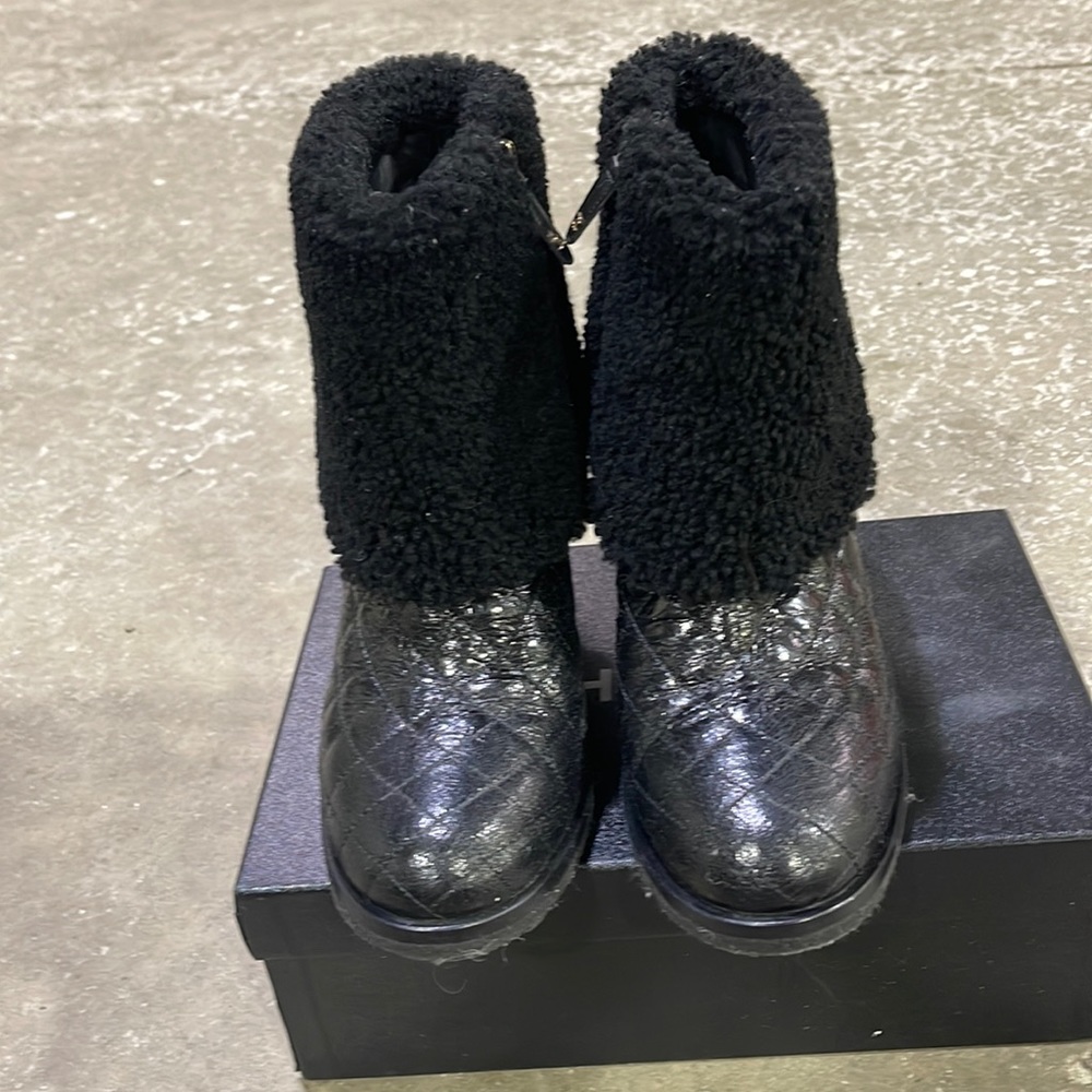 Black Chanel Booties with Shearling trim.